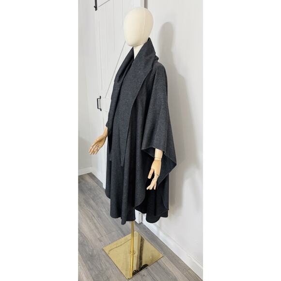 VTG 80s Daniel for Spellbound Elegant Charcoal Gray Wool Hooded Scarf Cape OS - Picture 3 of 9